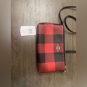 Coach Red and Black Plaid Crossbody Bag